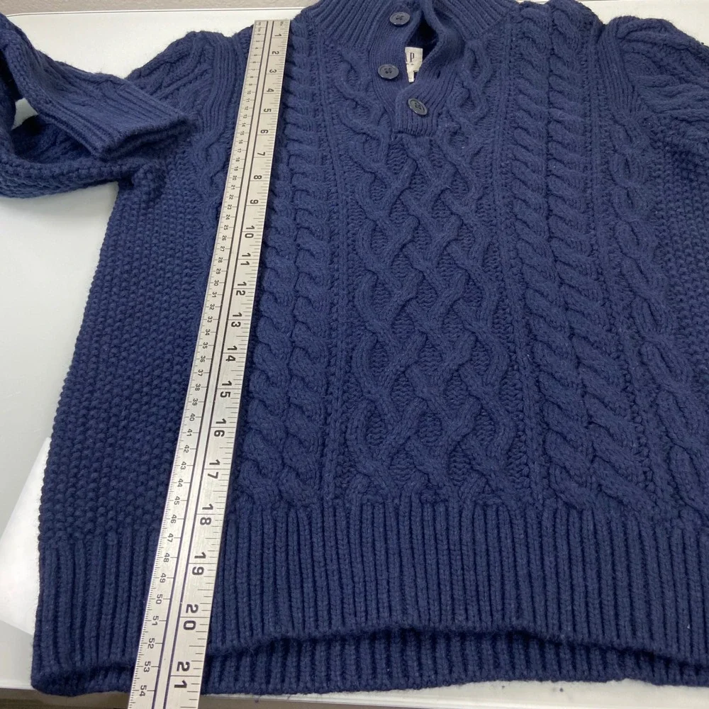 Gap Kids Boys Size‎ Large Blue Cable Knit Button Mock Neck Sweater